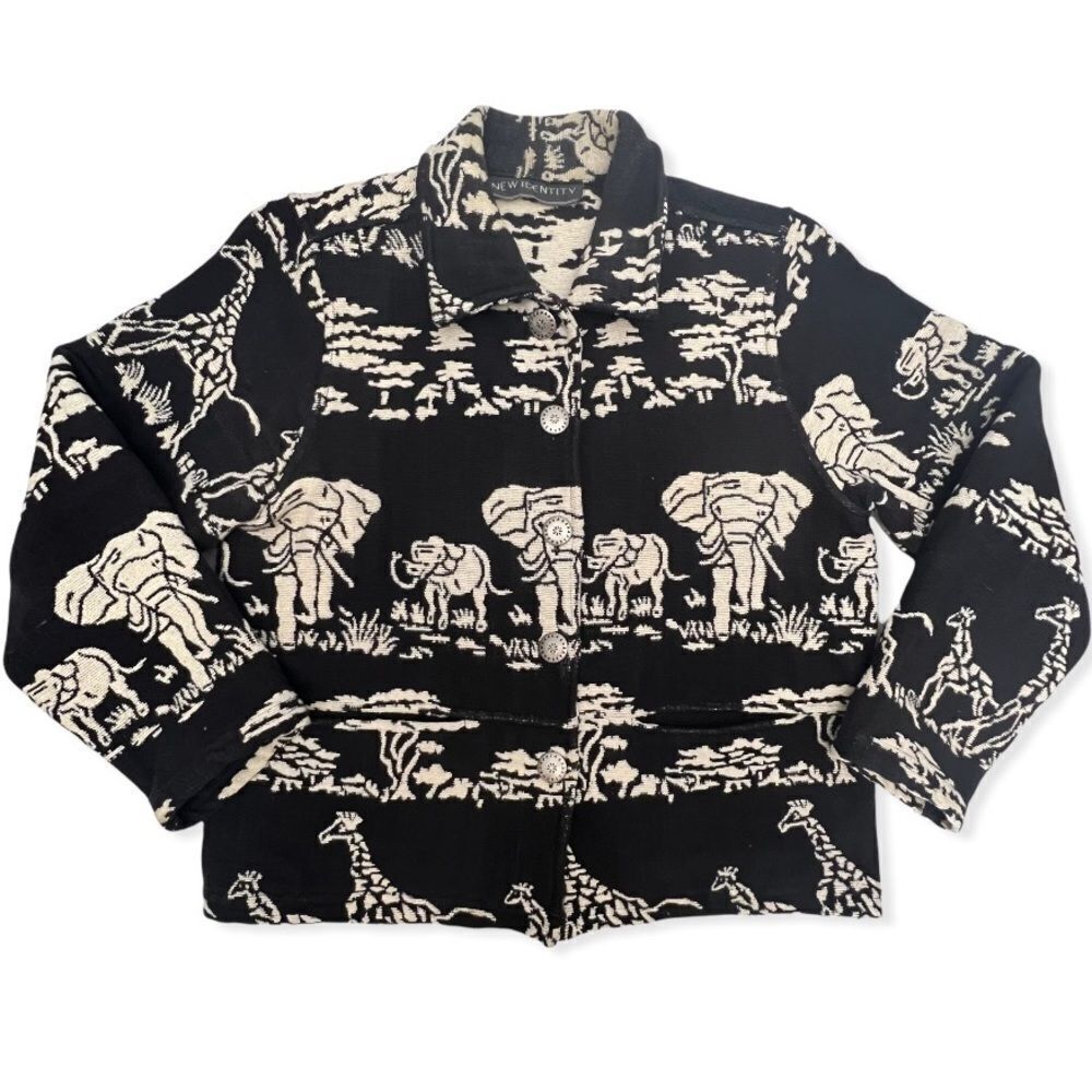 Vintage New Identity Elephant & Giraffe Safari Print Tapestry Jacket